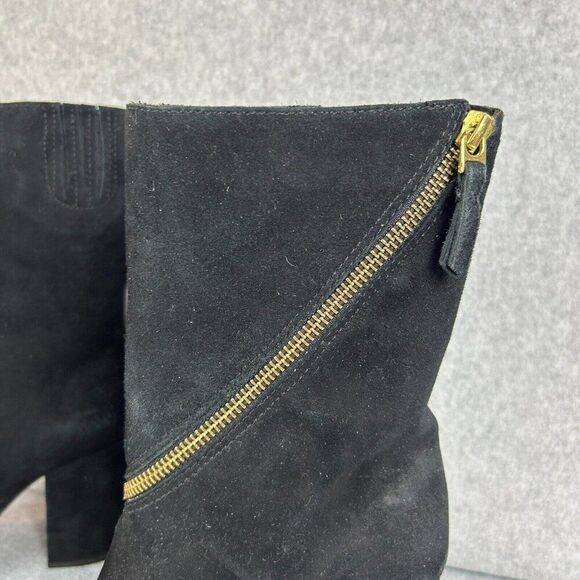 VC Vince Camuto Size 7 Black Suede Kardale Boots Gold Wrap Zipper Heeled Booties - Picture 4 of 12